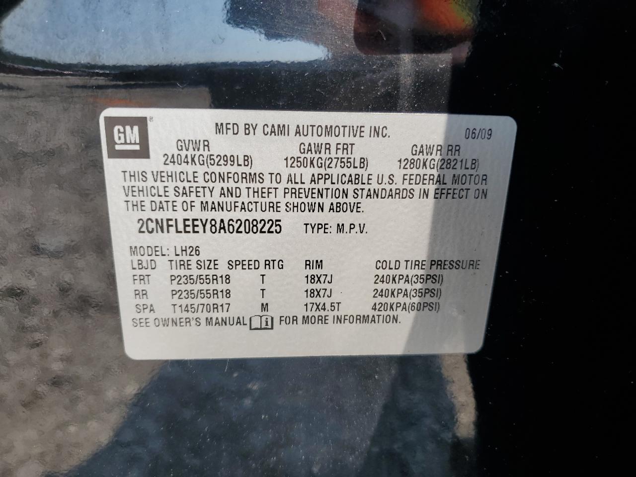 2CNFLEEY8A6208225 2010 Chevrolet Equinox Lt