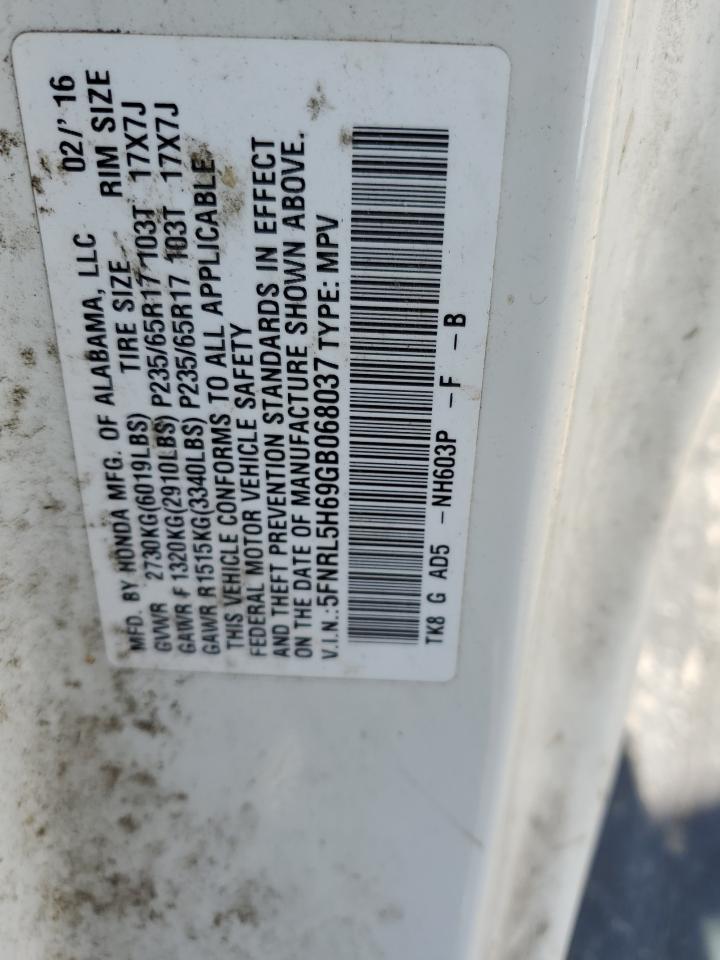 5FNRL5H69GB068037 2016 Honda Odyssey Exl