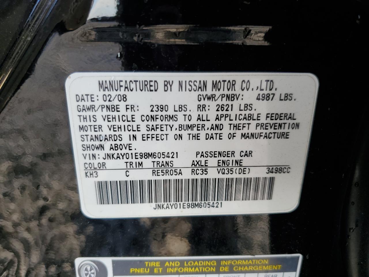 JNKAY01E98M605421 2008 Infiniti M35 Base