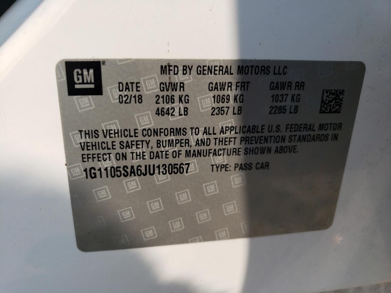 1G1105SA6JU130567 2018 Chevrolet Impala Lt