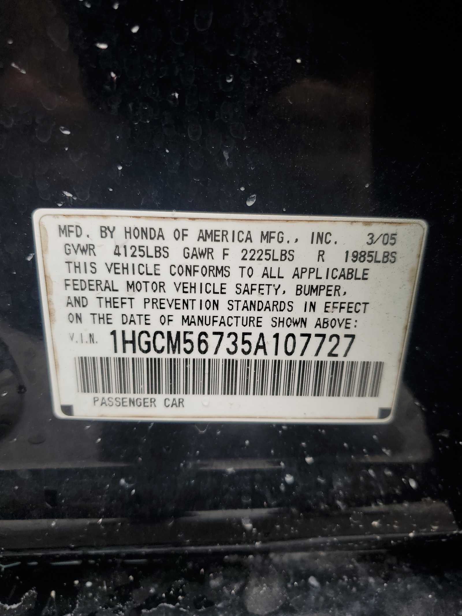 1HGCM56735A107727 2005 Honda Accord Ex