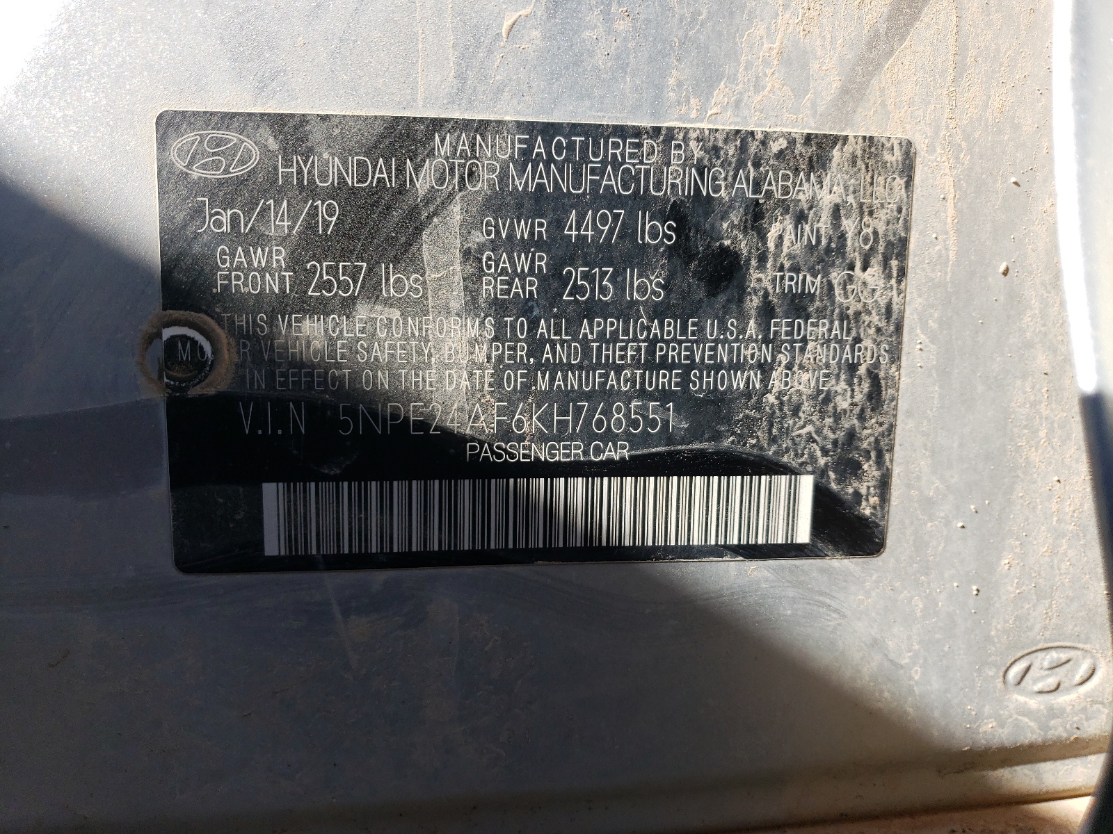 5NPE24AF6KH768551 2019 Hyundai Sonata Se