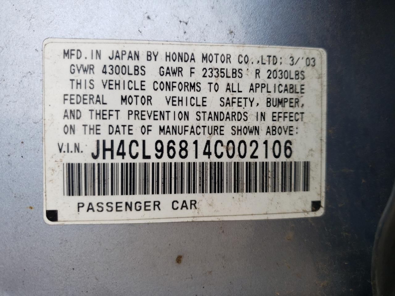 JH4CL96814C002106 2004 Acura Tsx