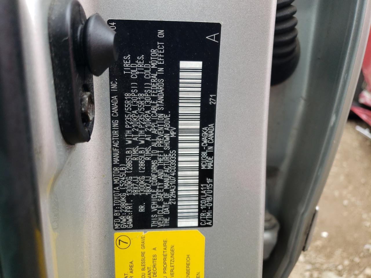 2004 Lexus Rx 330 VIN: 2T2HA31U74C039355 Lot: 69441774