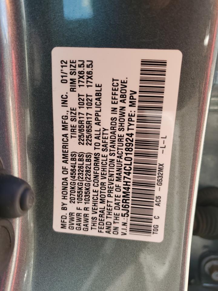 2012 Honda Cr-V Exl VIN: 5J6RM4H74CL018924 Lot: 66544884