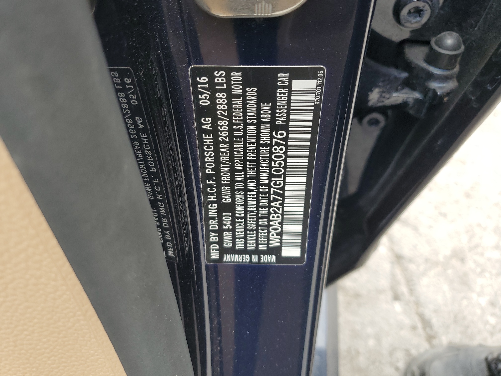 WP0AB2A77GL050876 2016 Porsche Panamera S