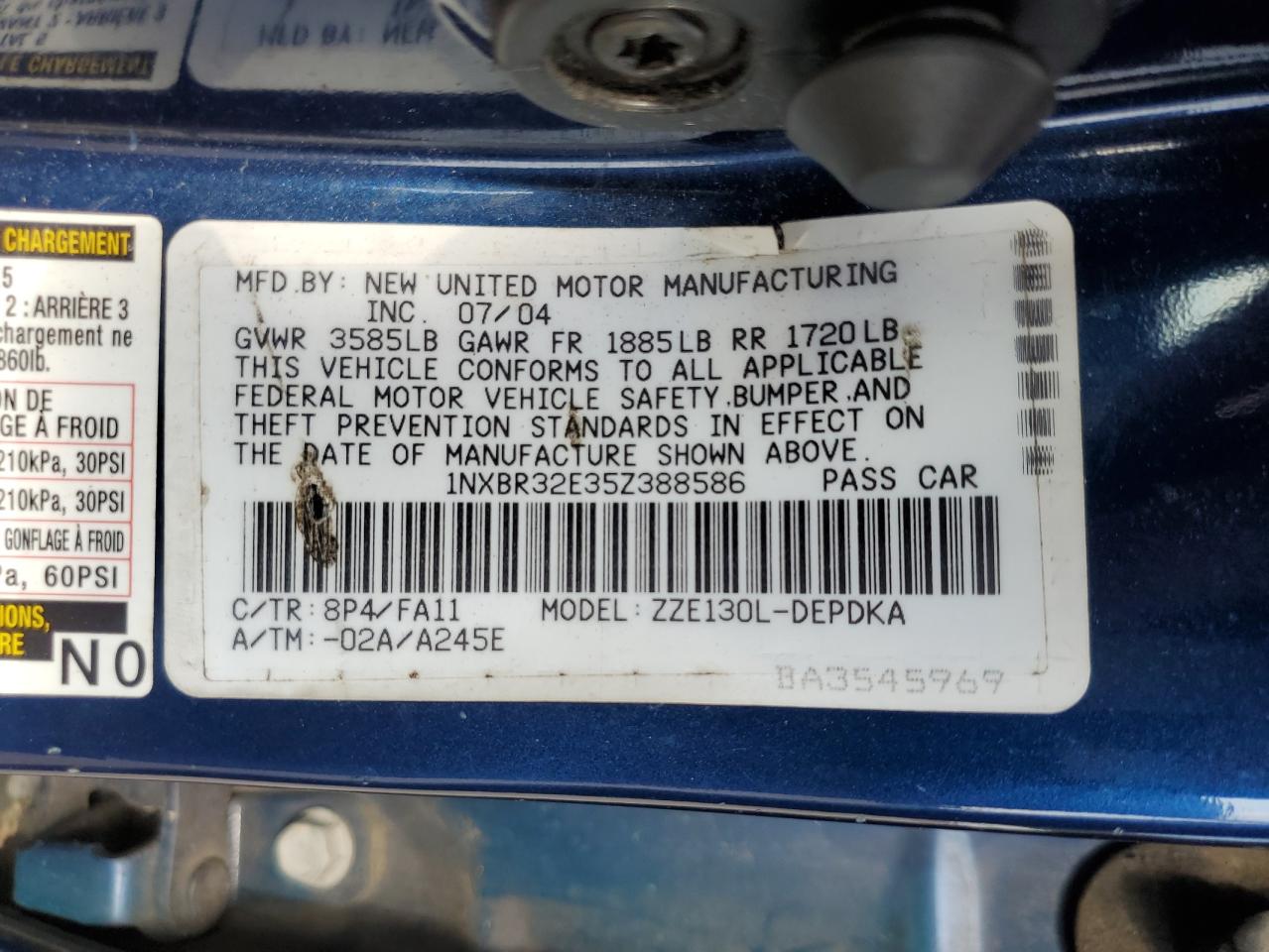 2005 Toyota Corolla Ce VIN: 1NXBR32E35Z388586 Lot: 68230464