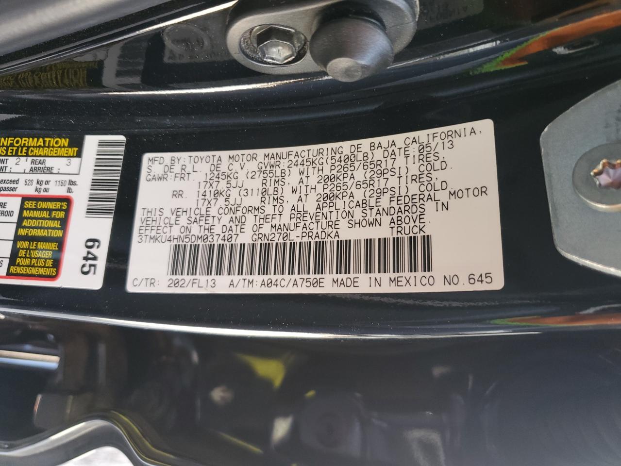 2013 Toyota Tacoma Double Cab Prerunner Long Bed VIN: 3TMKU4HN5DM037407 Lot: 65325784