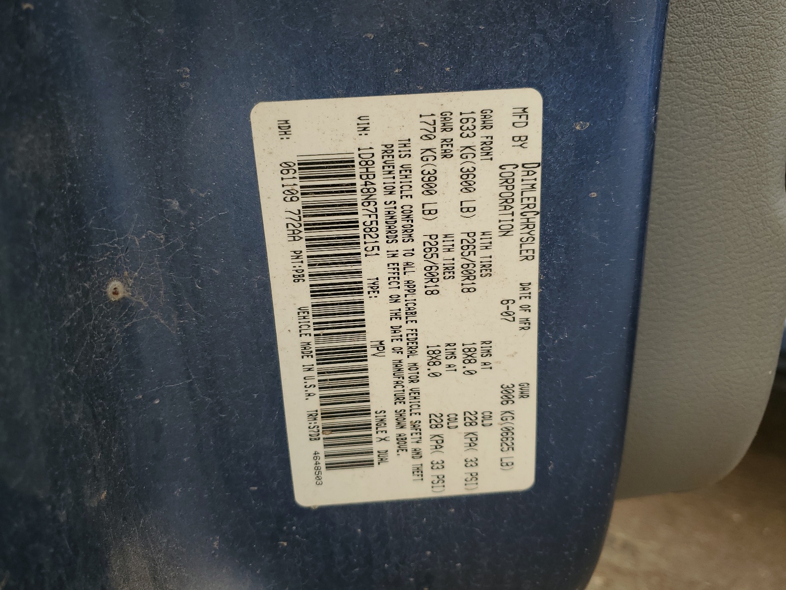 1D8HB48N67F582151 2007 Dodge Durango Slt