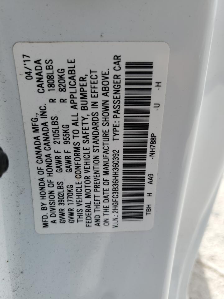 2HGFC3B36HH360392 2017 Honda Civic Ex