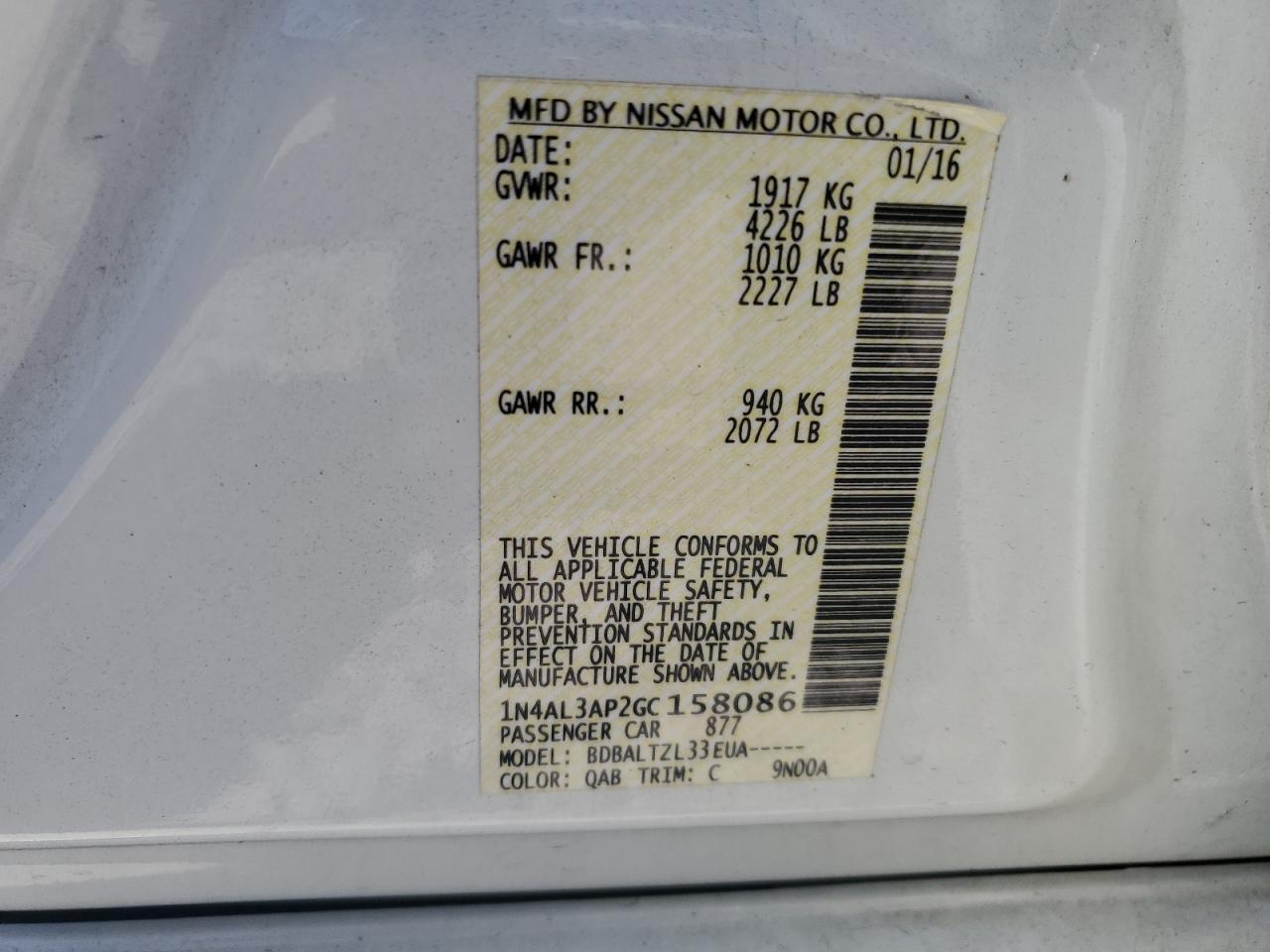 1N4AL3AP2GC158086 2016 Nissan Altima 2.5