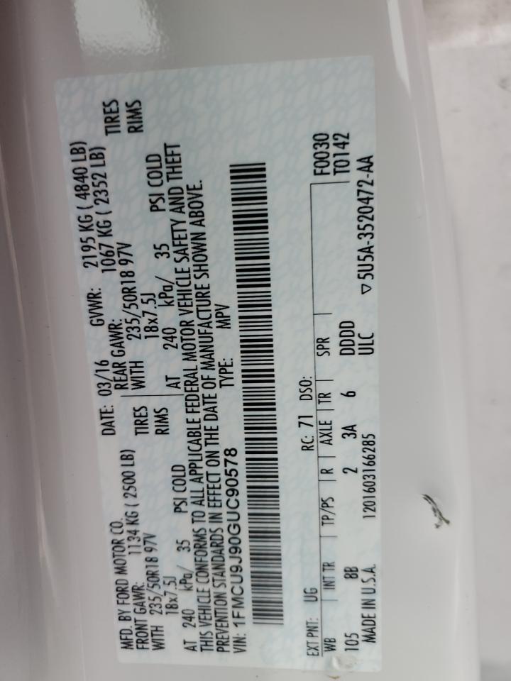 2016 Ford Escape Titanium VIN: 1FMCU9J90GUC90578 Lot: 67911834