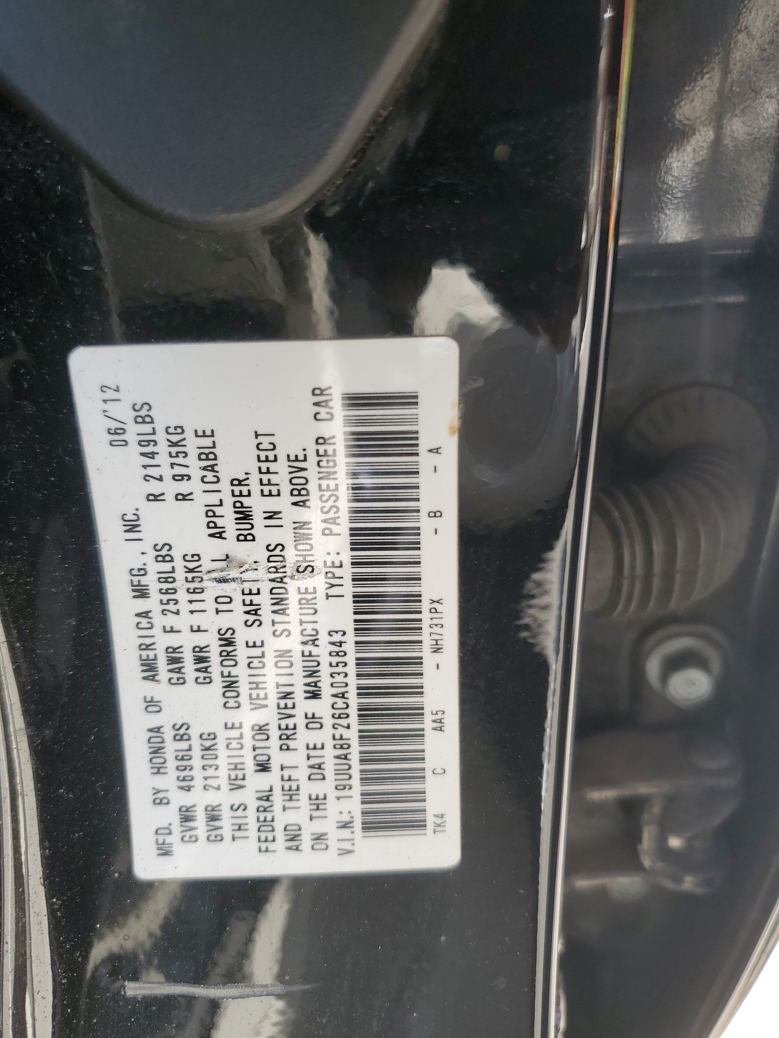 19UUA8F26CA035843 2012 Acura Tl