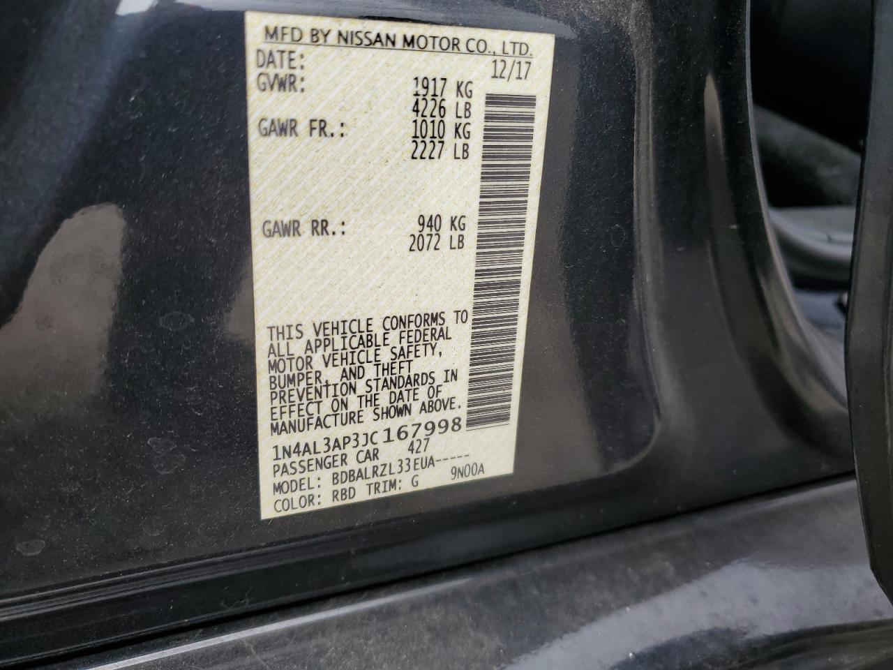 1N4AL3AP3JC167998 2018 Nissan Altima 2.5