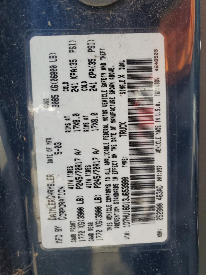 2003 Dodge Ram 1500 St VIN: 1D7HU18D13J653980 Lot: 67909114