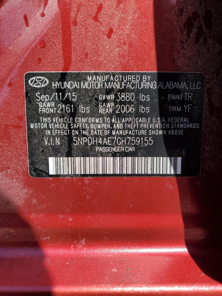 2016 Hyundai Elantra Se VIN: 5NPDH4AE7GH759155 Lot: 65820324