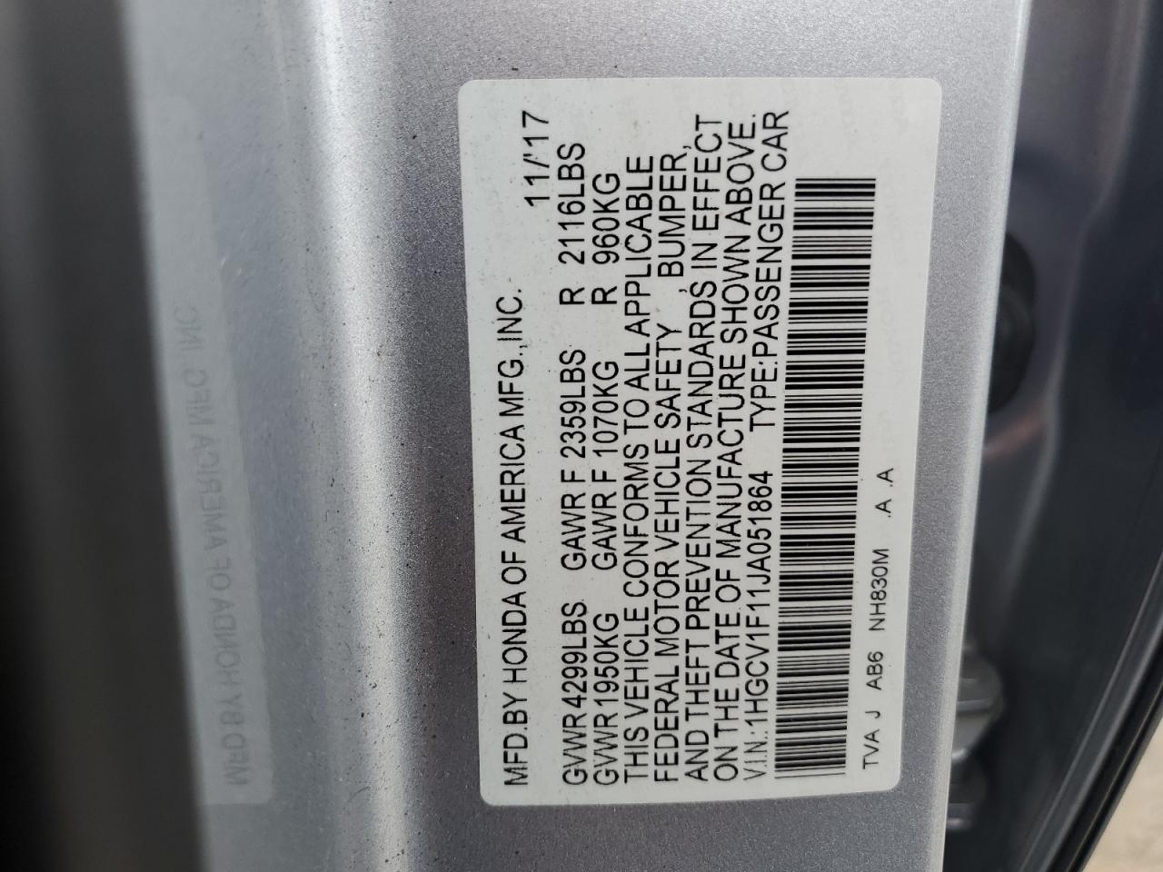 1HGCV1F11JA051864 2018 HONDA ACCORD - Image 12