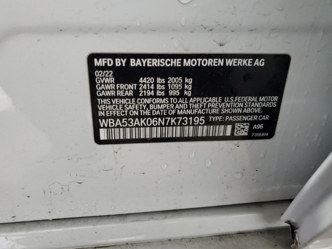 2022 BMW 228I VIN: WBA53AK06N7K73195 Lot: 68150224