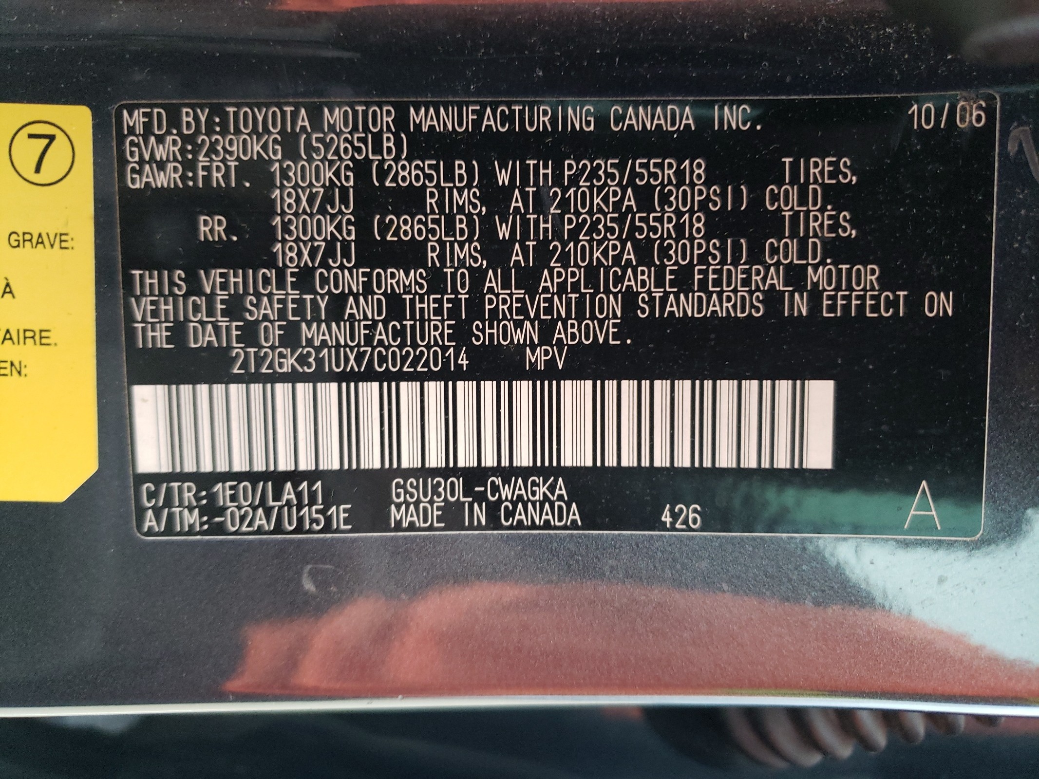 2T2GK31UX7C022014 2007 Lexus Rx 350