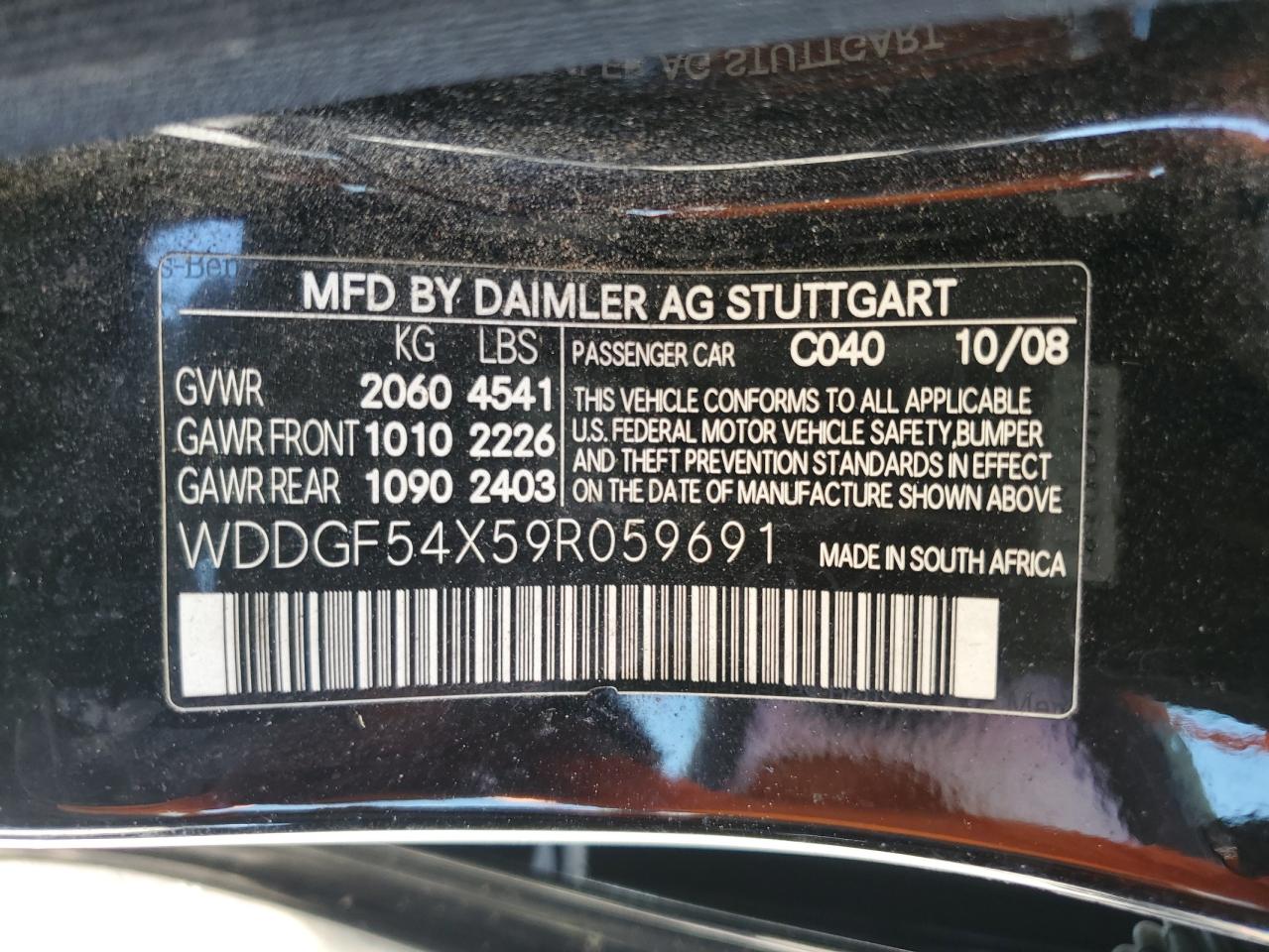 2009 Mercedes-Benz C 300 VIN: WDDGF54X59R059691 Lot: 68528834