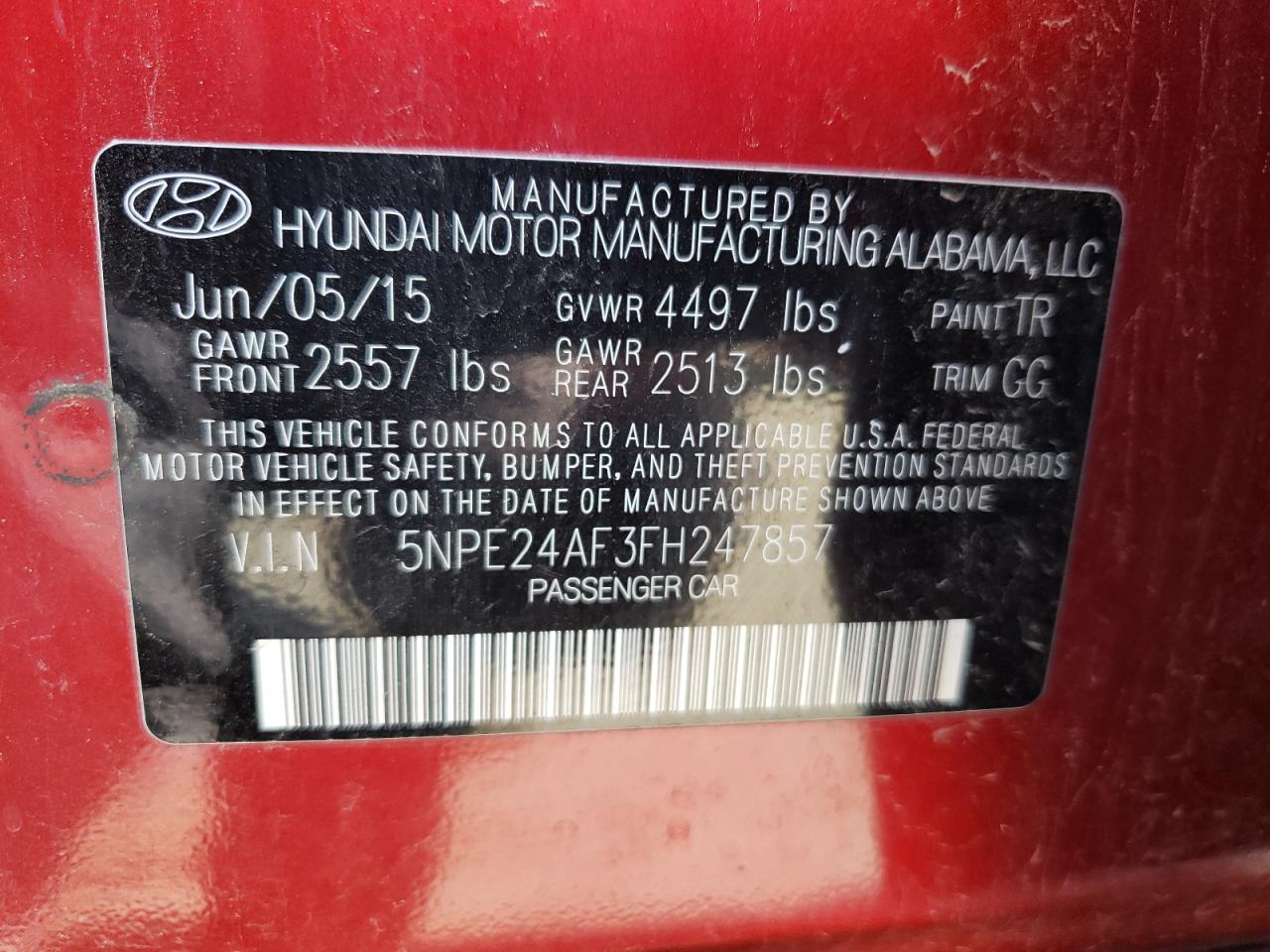 5NPE24AF3FH247857 2015 Hyundai Sonata Se