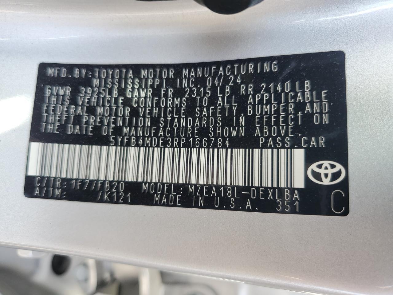 5YFB4MDE3RP166784 2024 TOYOTA COROLLA - Image 13