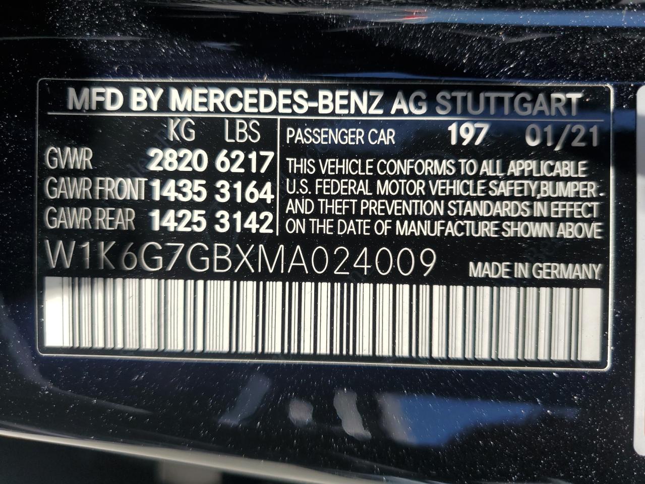 2021 Mercedes-Benz S 580 4Matic VIN: W1K6G7GBXMA024009 Lot: 66703584