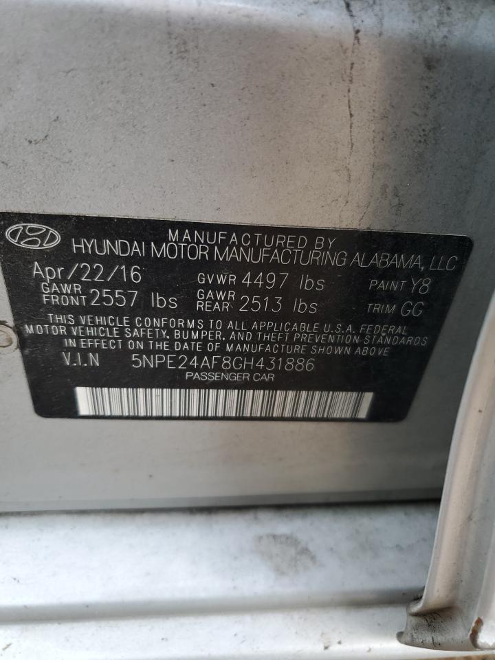 2016 Hyundai Sonata Se VIN: 5NPE24AF8GH431886 Lot: 68765524