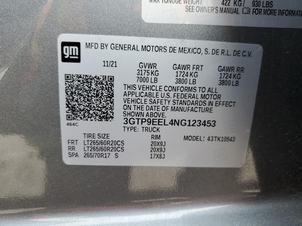 3GTP9EEL4NG123453 2022 GMC Sierra Limited K1500 At4