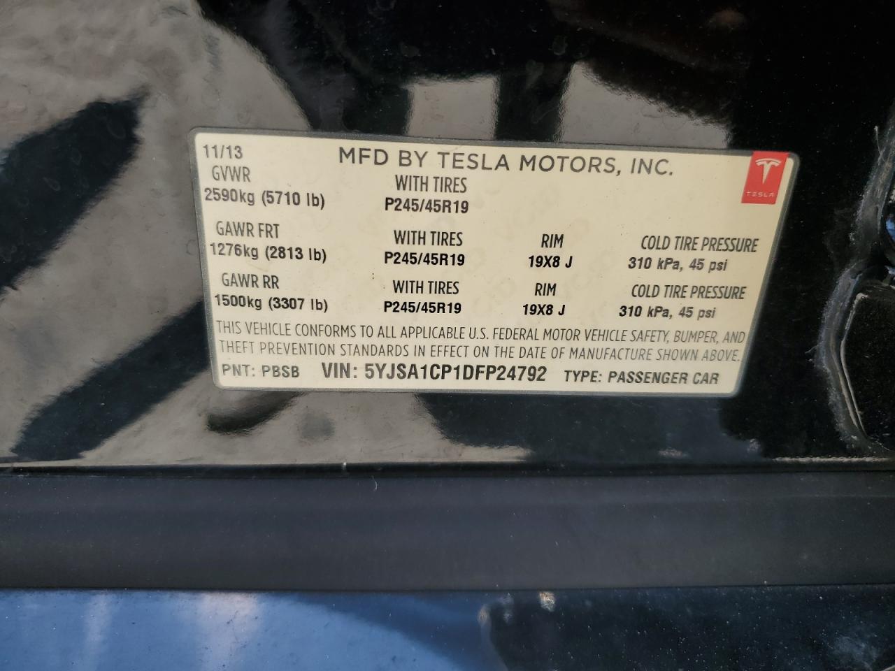 2013 Tesla Model S VIN: 5YJSA1CP1DFP24792 Lot: 66676244