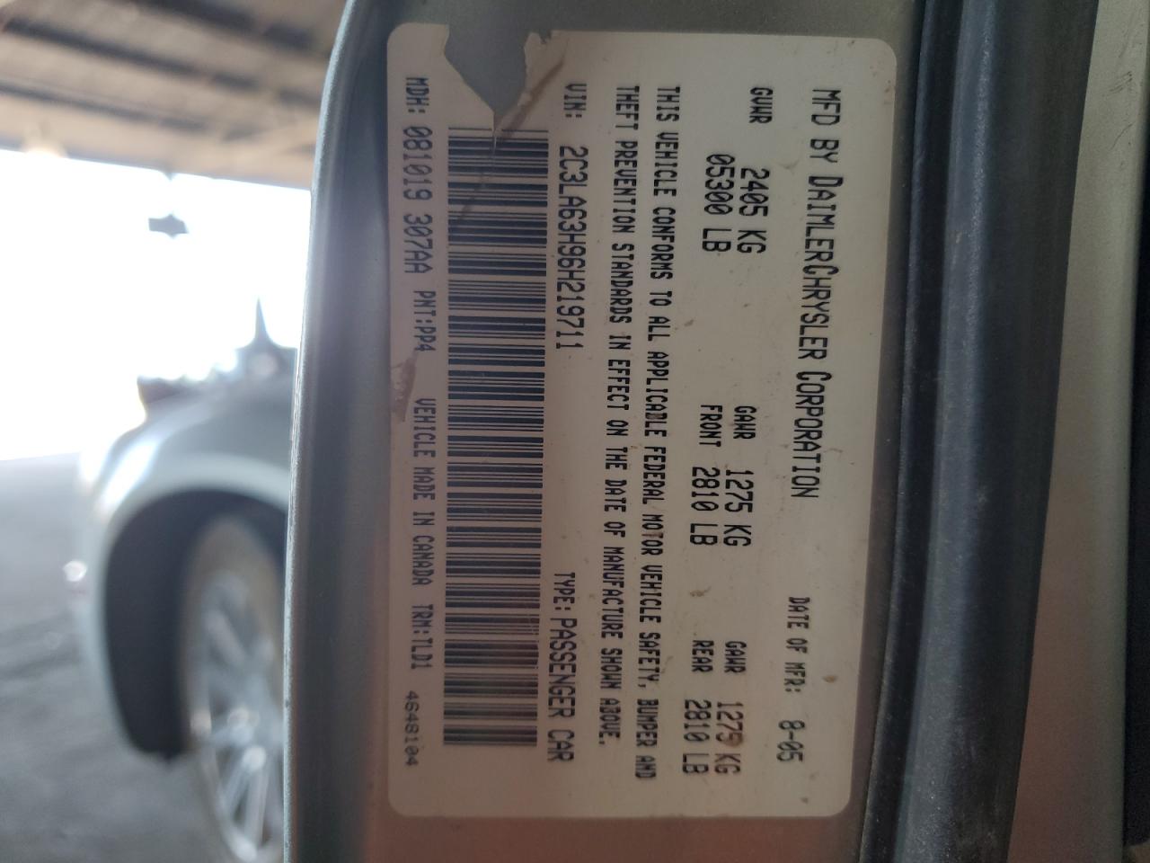 2006 Chrysler 300C VIN: 2C3LA63H96H219711 Lot: 69535484