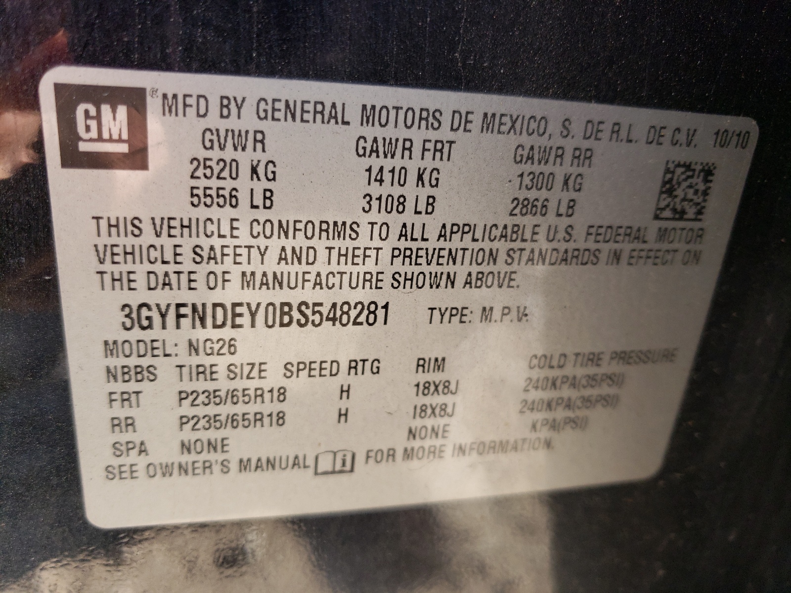 3GYFNDEY0BS548281 2011 Cadillac Srx Luxury Collection