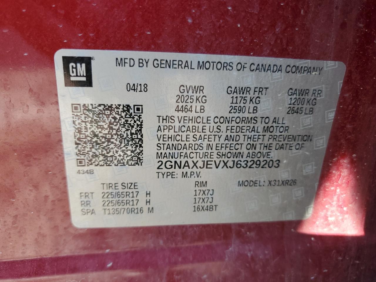 2GNAXJEVXJ6329203 2018 Chevrolet Equinox Lt