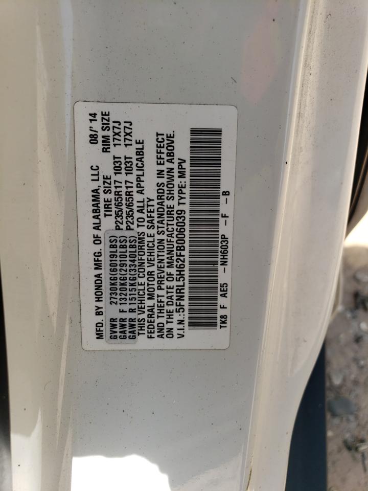 5FNRL5H62FB006039 2015 Honda Odyssey Exl