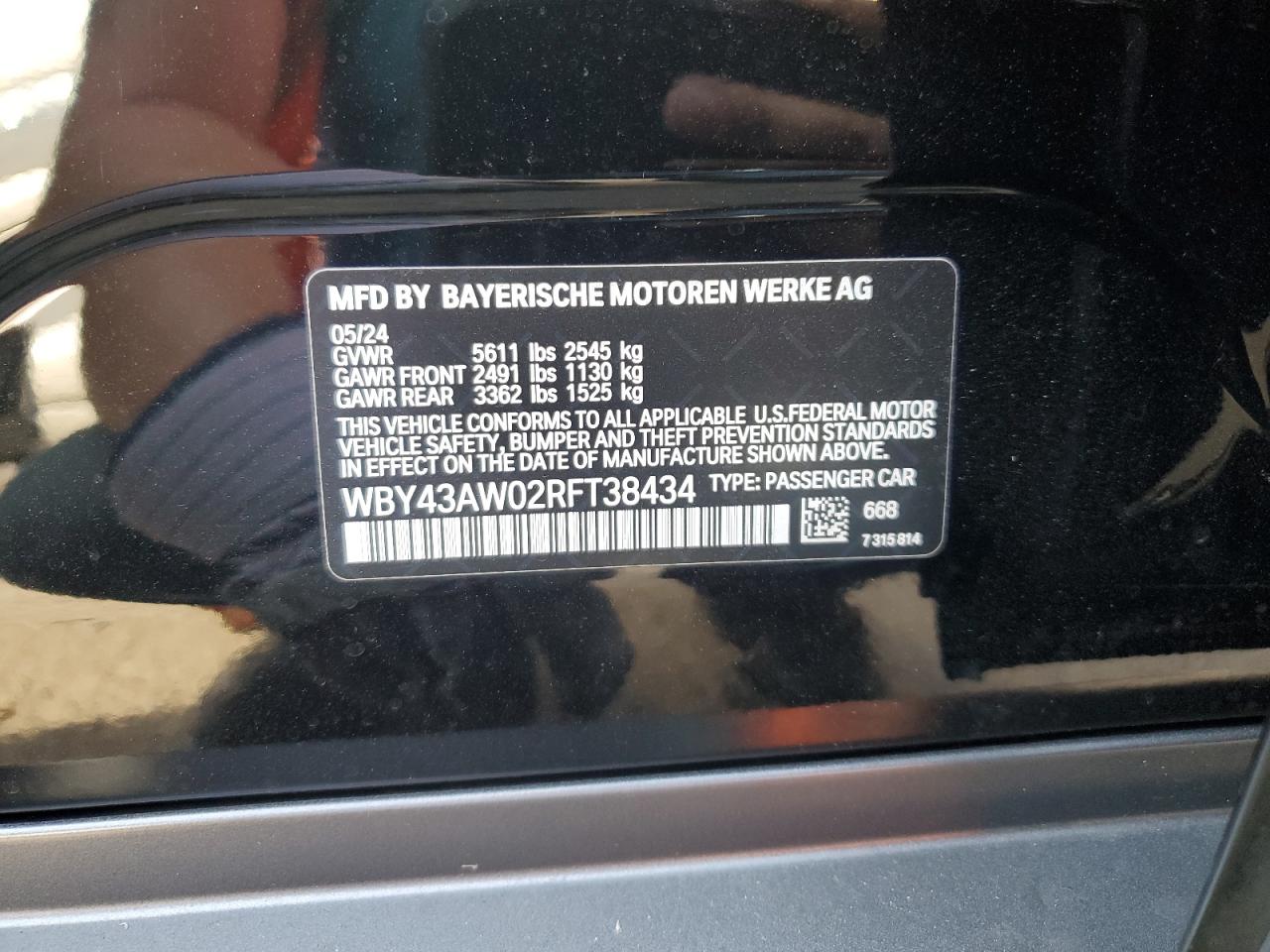 2024 BMW I4 Edrive 35 VIN: WBY43AW02RFT38434 Lot: 68889764