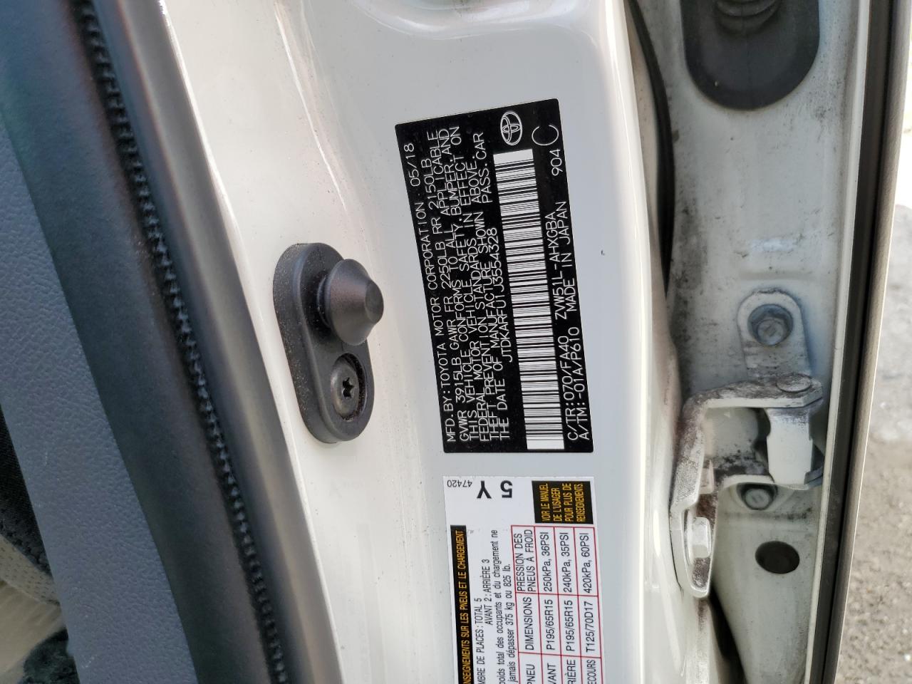 2018 Toyota Prius VIN: JTDKARFU1J3554328 Lot: 66746294