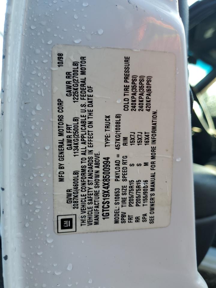 1999 GMC Sonoma VIN: 1GTCS19X4X8500994 Lot: 68690394