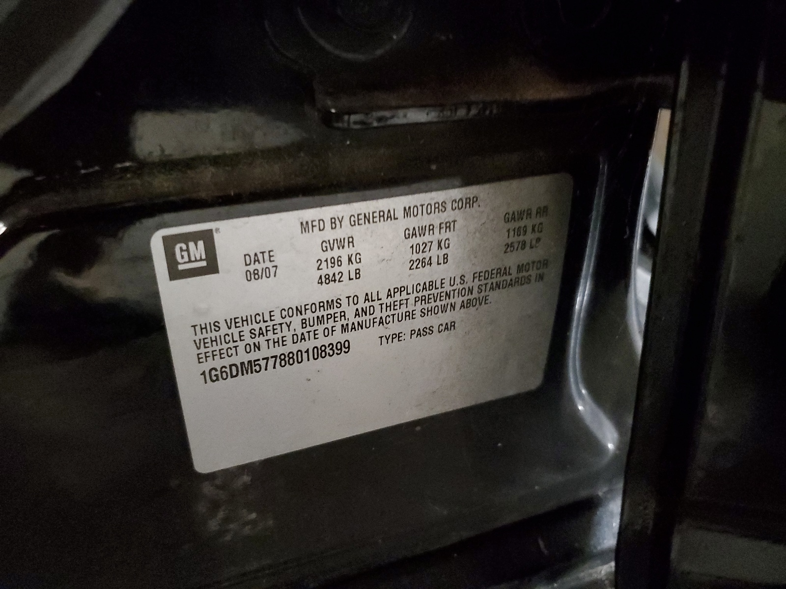 1G6DM577880108399 2008 Cadillac Cts