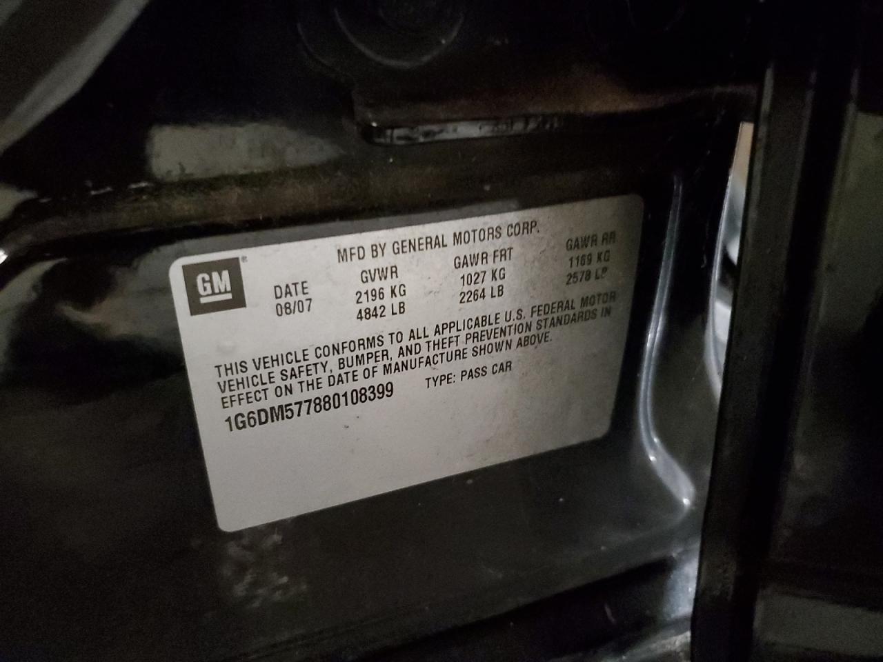 2008 Cadillac Cts VIN: 1G6DM577880108399 Lot: 66689354