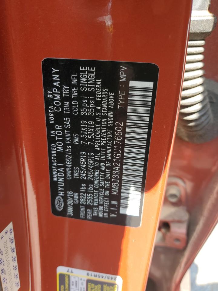 2016 Hyundai Tucson Limited VIN: KM8J33A21GU176602 Lot: 68863364