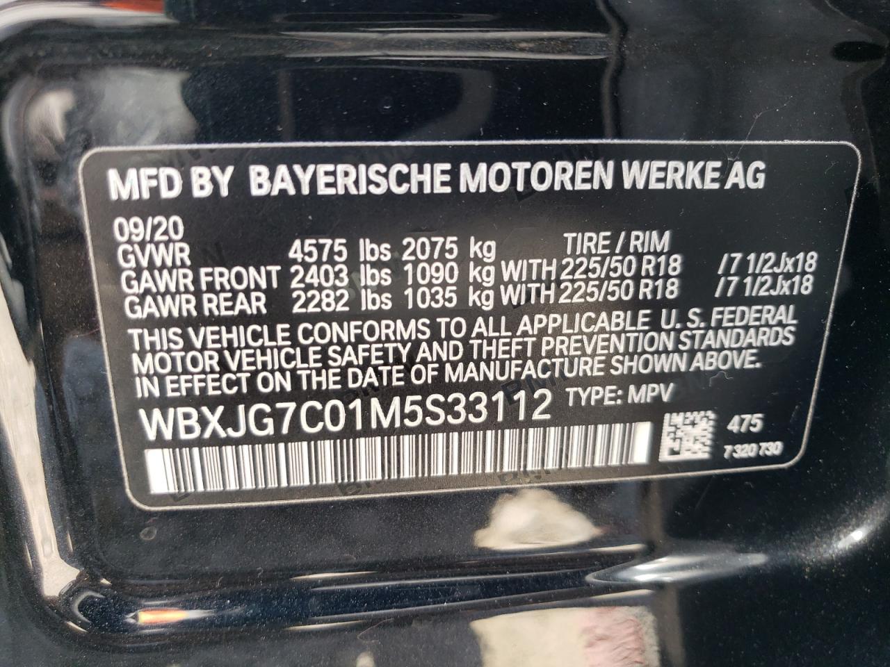 WBXJG7C01M5S33112 2021 BMW X1 Sdrive28I