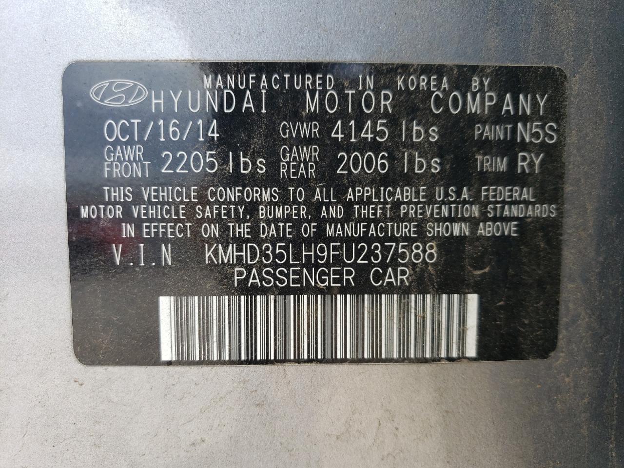 2015 Hyundai Elantra Gt VIN: KMHD35LH9FU237588 Lot: 65664684