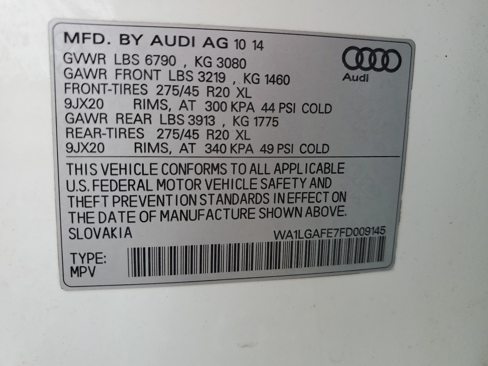 WA1LGAFE7FD009145 2015 Audi Q7 Premium Plus