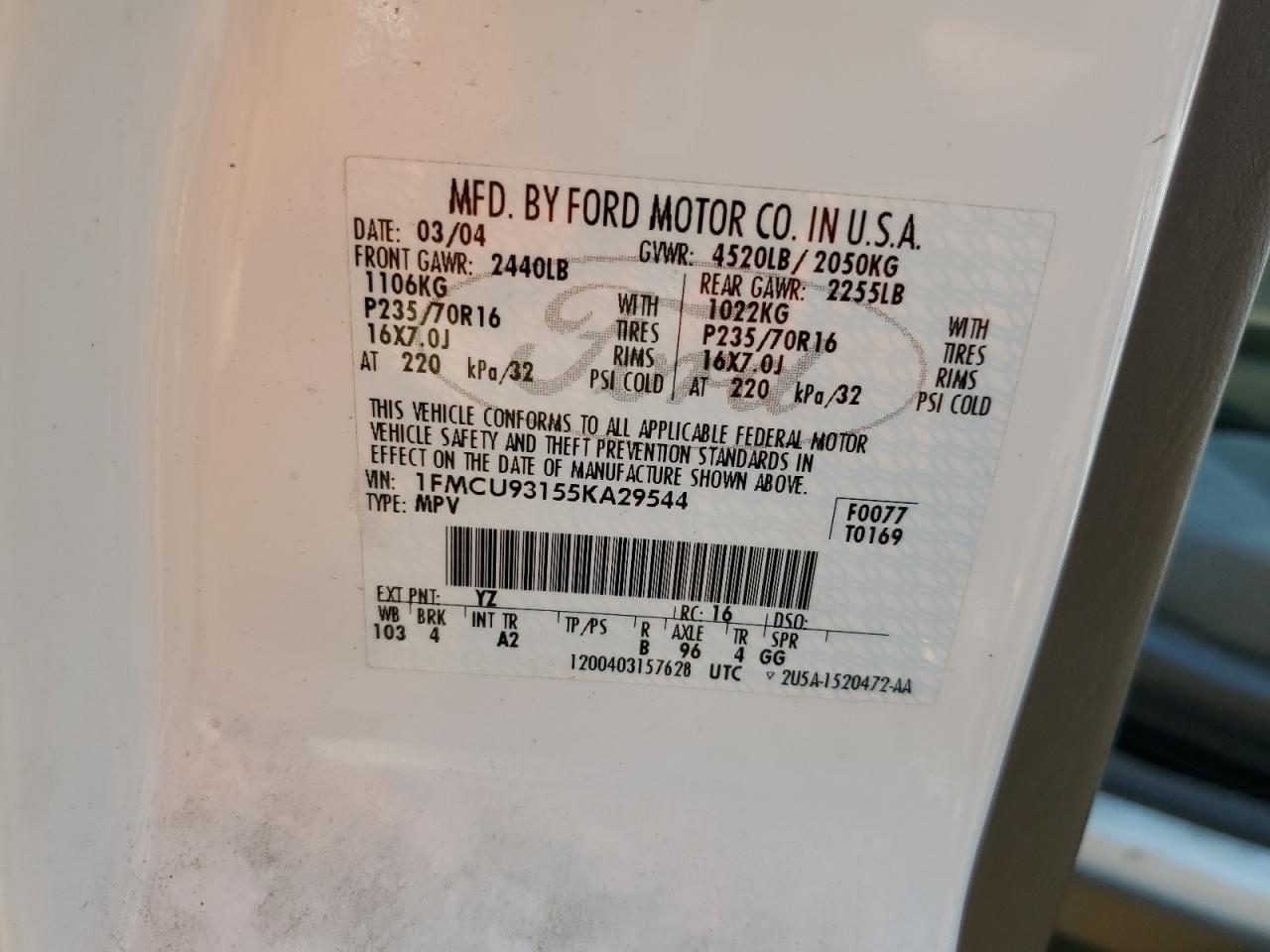 2005 Ford Escape Xlt VIN: 1FMCU93155KA29544 Lot: 65885924