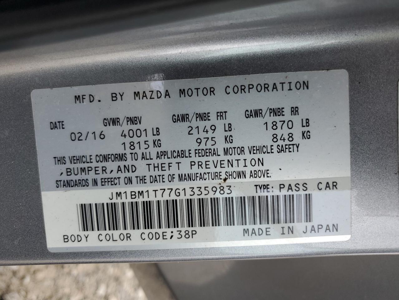 2016 Mazda 3 Sport VIN: JM1BM1T77G1335983 Lot: 66565644