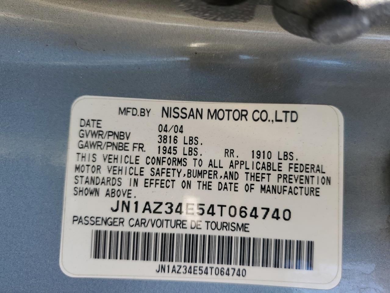 2004 Nissan 350Z Coupe VIN: JN1AZ34E54T064740 Lot: 66817834