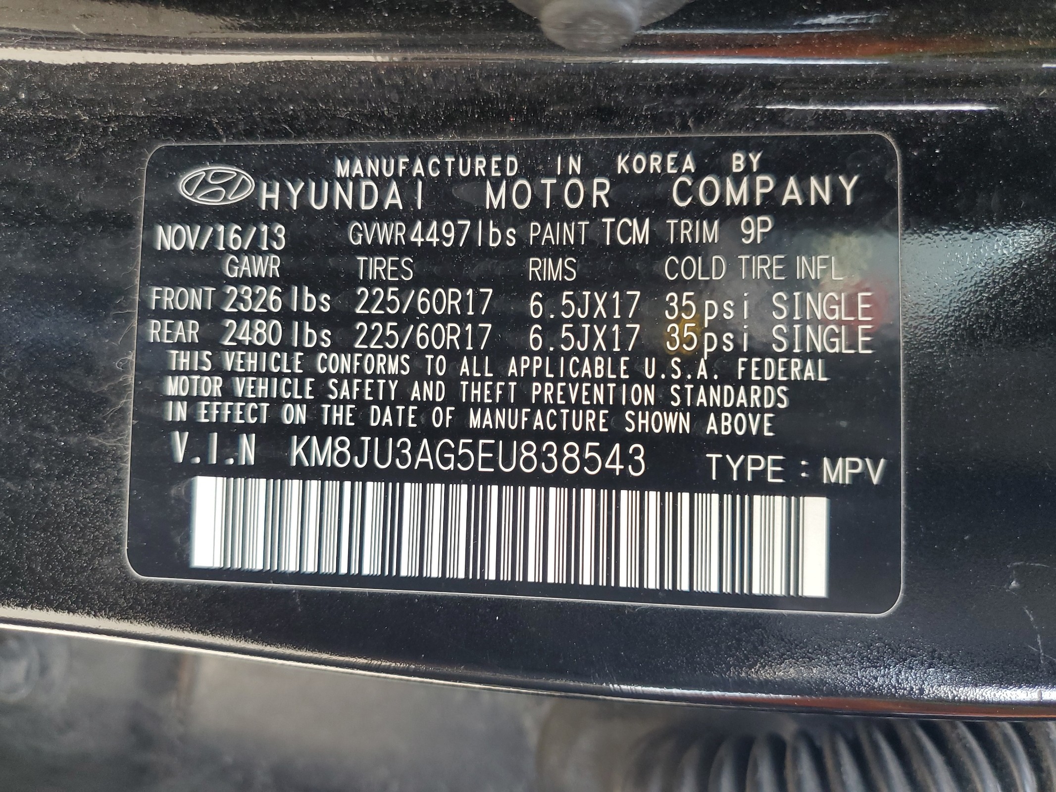 KM8JU3AG5EU838543 2014 Hyundai Tucson Gls