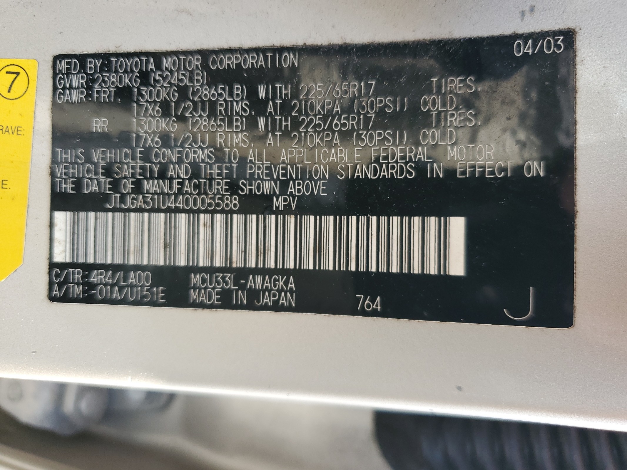 JTJGA31U440005588 2004 Lexus Rx 330