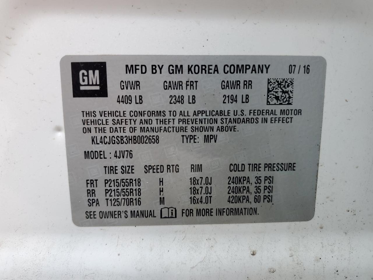 2017 Buick Encore Essence VIN: KL4CJGSB3HB002658 Lot: 65350834