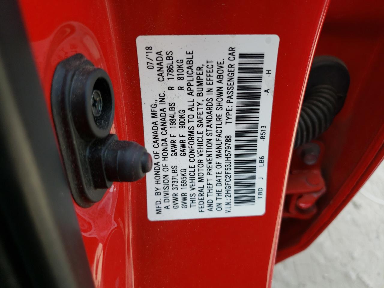 2018 Honda Civic Lx VIN: 2HGFC2F53JH579788 Lot: 65788554